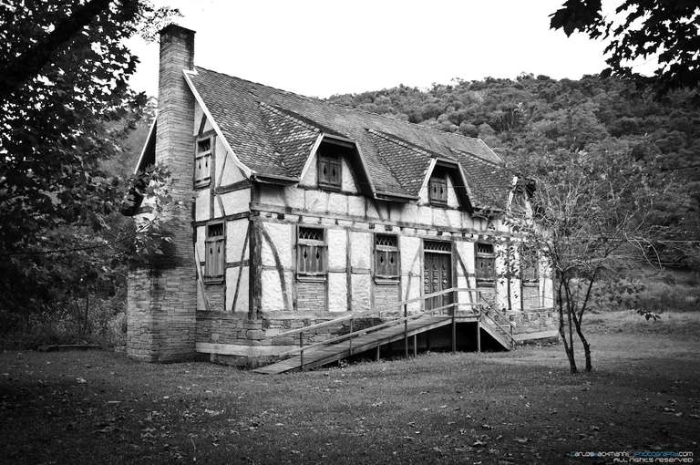 old german style house in the woods called Fachwerk or half-timbered style